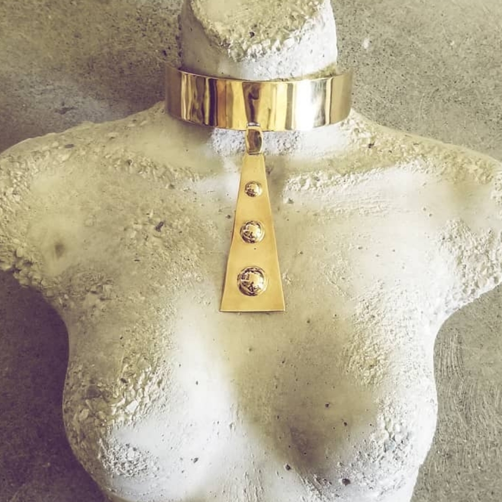 Modern Space Age Brass Gold Collar Necklace